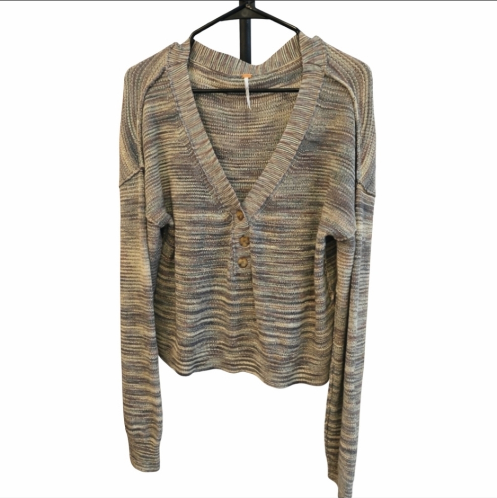 Free People V-Neck Sweater with Buttons
